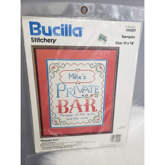Vintage Bucilla Stitchery Cross Stitch Kit Sampler PRIVATE BAR Mancave Brew Beer - Picture 7 of 7